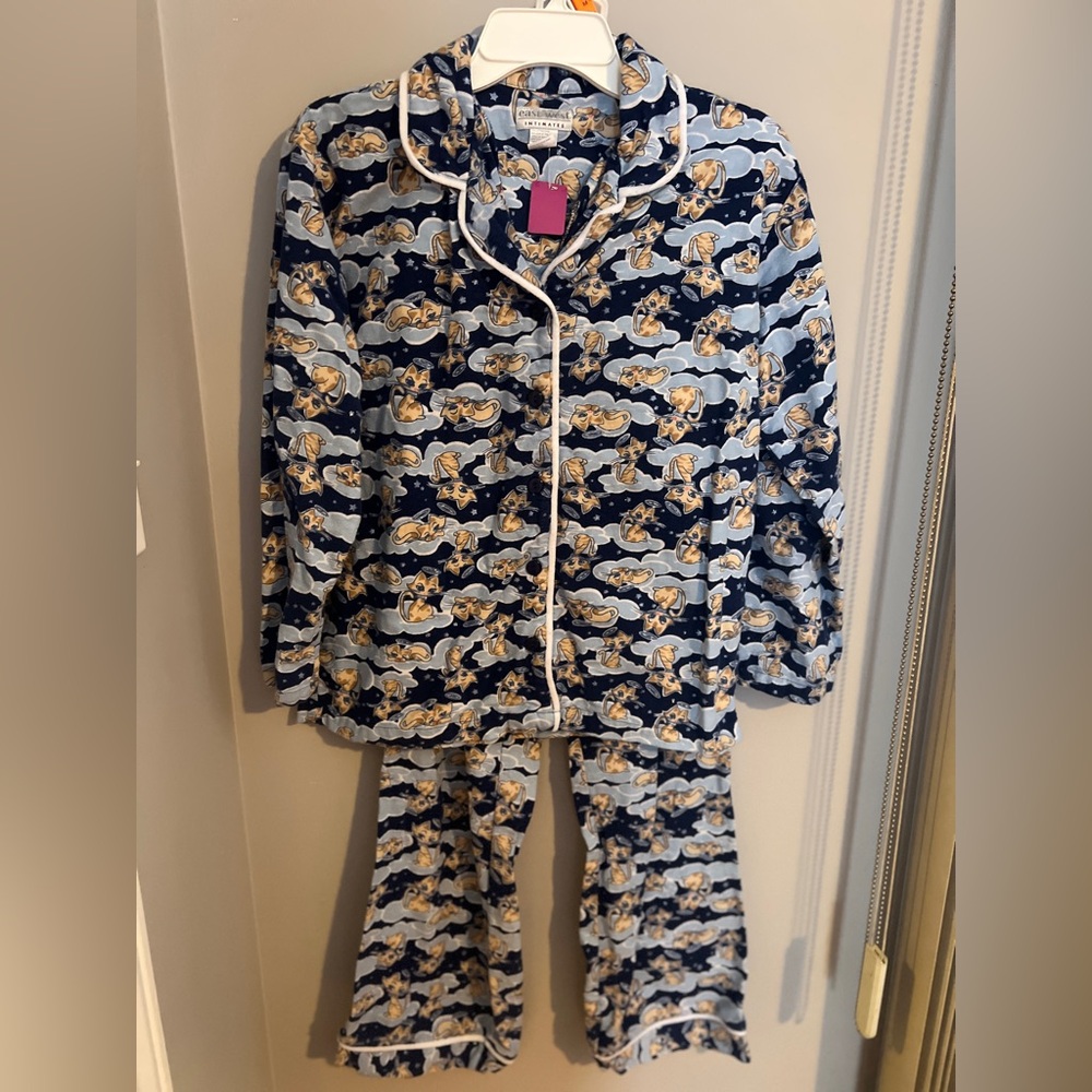 East West Intimates Vintage Flannel Cat Print Pj Set M